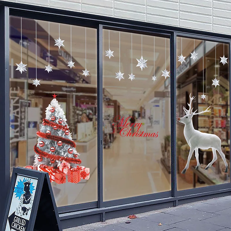 Рождественские наклейки на стену Лось снег электростатические стекло домашний