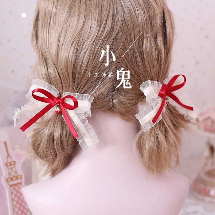 Повязка для волос ручной работы в стиле &quotЛолита&quot с клубникой маленькие