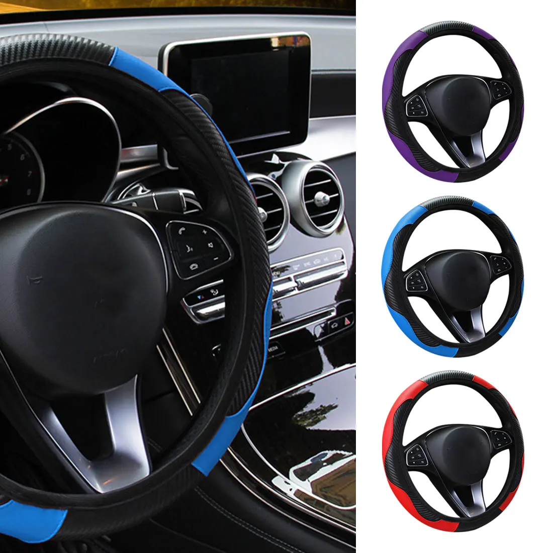 

Auto Decoration Carbon Fiber Steering Wheel Cover Breathable PU Leather Wheel Cover Cubre Car Steering Wheel Cover Volante Auto