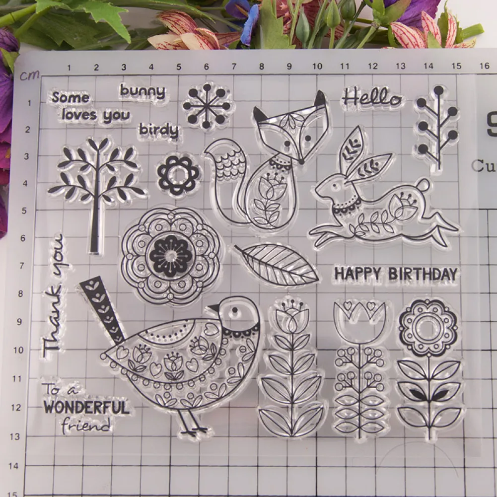 

Transparent Stamp Cute Animal Fox Rabbit Bird Flower New 2020 Clear Stamps Silicone Seal for DIY Scrapbooking Card Making