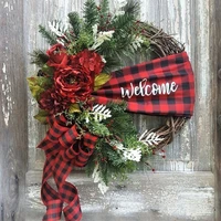 christmas rattan wreath bow pine natural branches half garland wall hanging decor merry christmas front door wall diy pendants