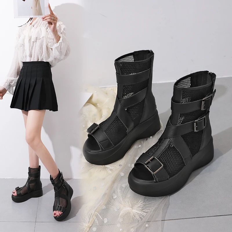 

Fish mouth Roman shoes women summer boots sponge cake increased mesh sandals boots high boots thick bottom sandals Z597
