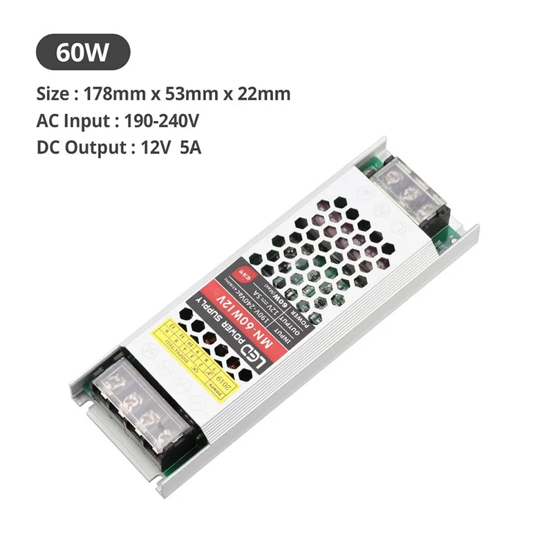 Ультра тонкий светодиодный Питание DC 12 V освещение трансформаторы 60 W 100 150 200 300 AC190