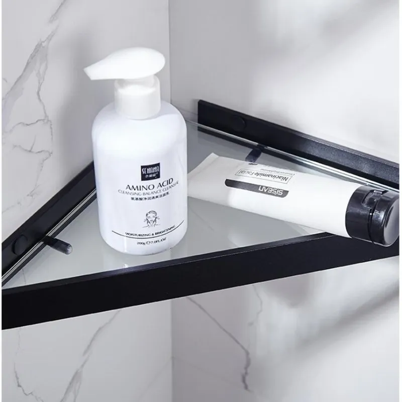 bathroom shelf aluminum shower shelf glass shower shelf black finish storage suction basket storage rack bathroom accessory free global shipping