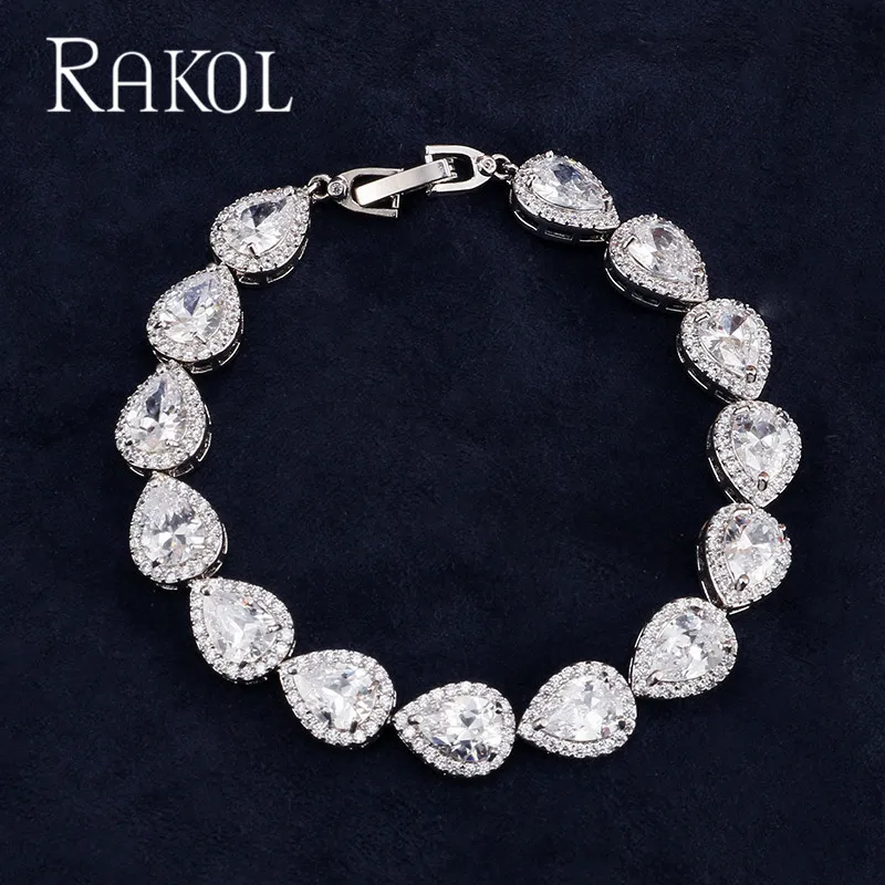 RAKOL классический AAA капли воды кубический циркон браслет для женщин розовое