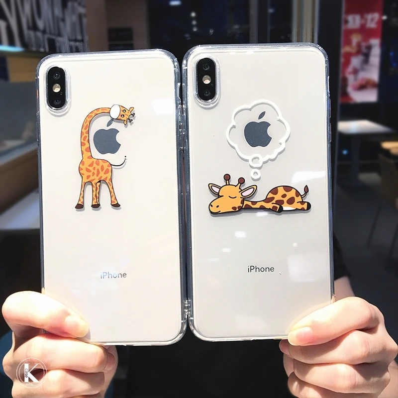 

Cute Cartoon Animal Giraffe Clear Phone Case For iPhone 13 Pro Max 12 Mini 11 X XS XR 7 8 Plus 6s Couple Transparent Soft Cover