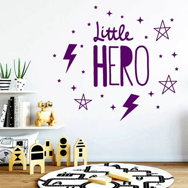 

Little Hero Wall Sticker Stars Lightning Decal Quotes Kids Room Decoration Babys Bedroom Decor Nursery Wall Art Mural Removable