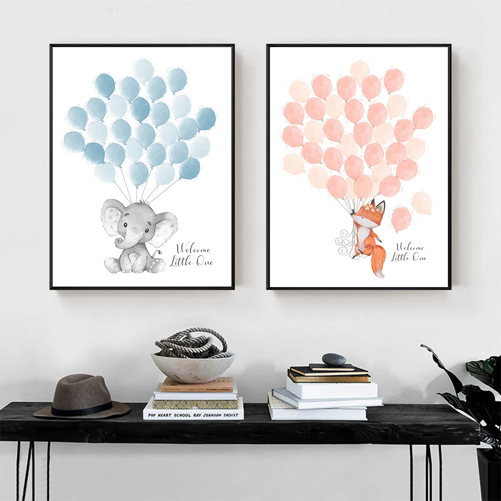 

Custom Name Poster Baby Elephant Fox Personalise Canvas Painting Nordic Gift Art Print Nursery Wall Picture Living Bedroom Decor