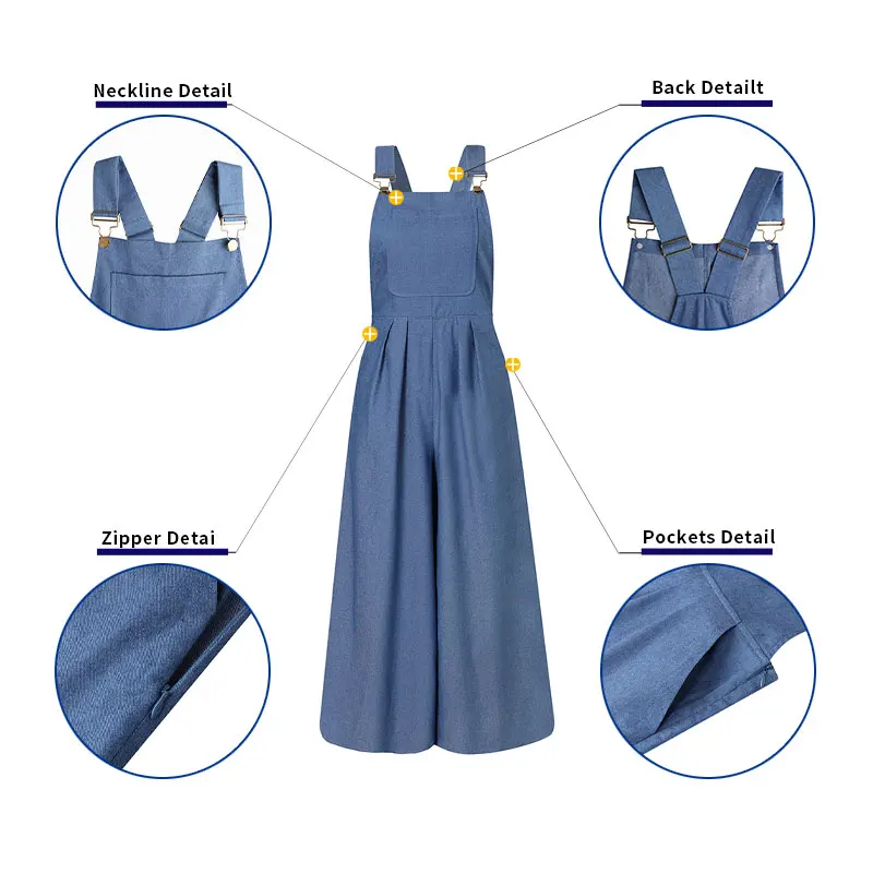 

Loose Women Jumpsuits VONDA Summer Sleeveless Solid Dungaree Palazzo Pants Wide Leg Trousers Oversize Loose Pantalones Overalls