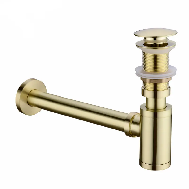 brushed gold set Латунная круглая бутылка P ловушка раковина сточная ловушка сливная трубка комплект регулируемая высота матовый золотой - Цвет: brushed gold set