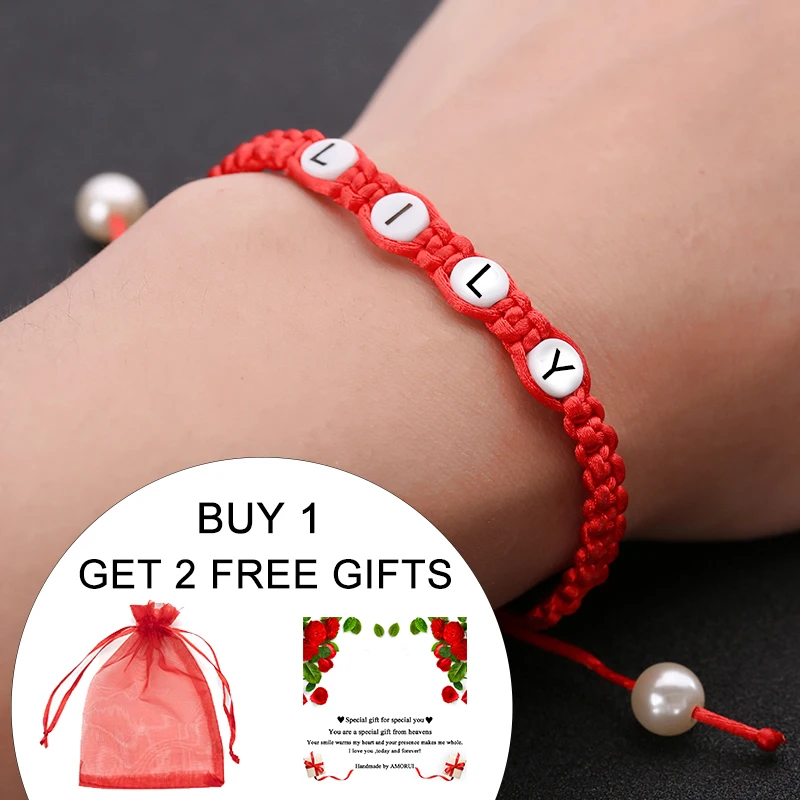 Красный веревочный плетеный браслет пользовательское имя ручной работы