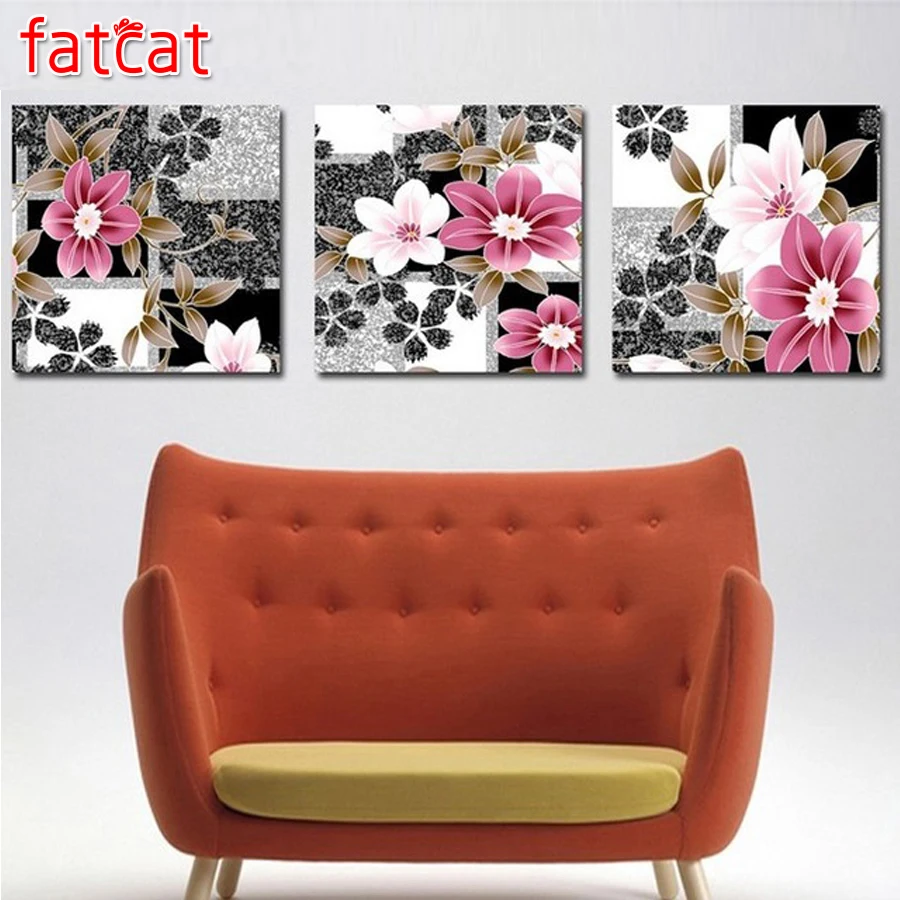 

FATCAT набор из 3 предметов цветной цветок 5d diy алмазная живопись полный набор со стразами для вышивания Триптих домашний декор AE1044