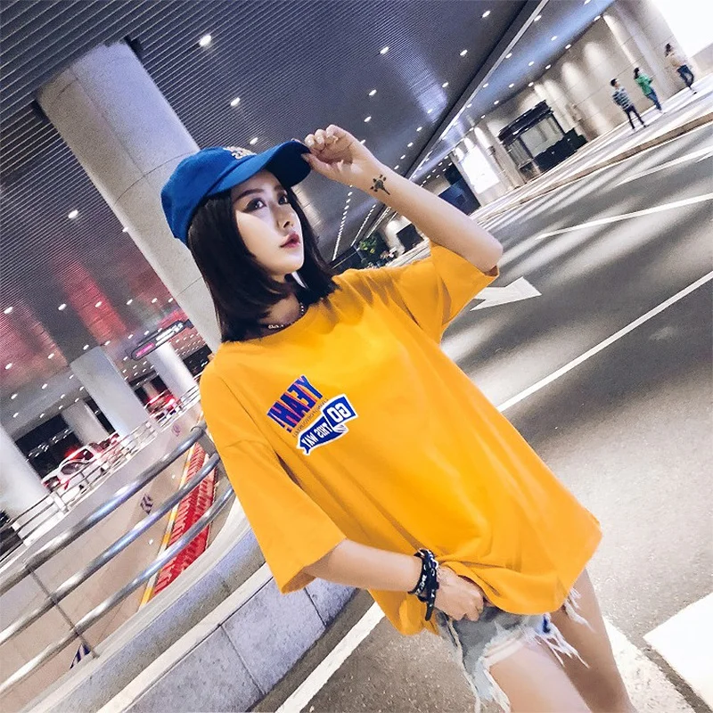 

Female T-Shirt Before And After Print Letter Pattern Harajuku Style Mid-Length Korean Casual Cool Fashion Streetwear Summer Tops