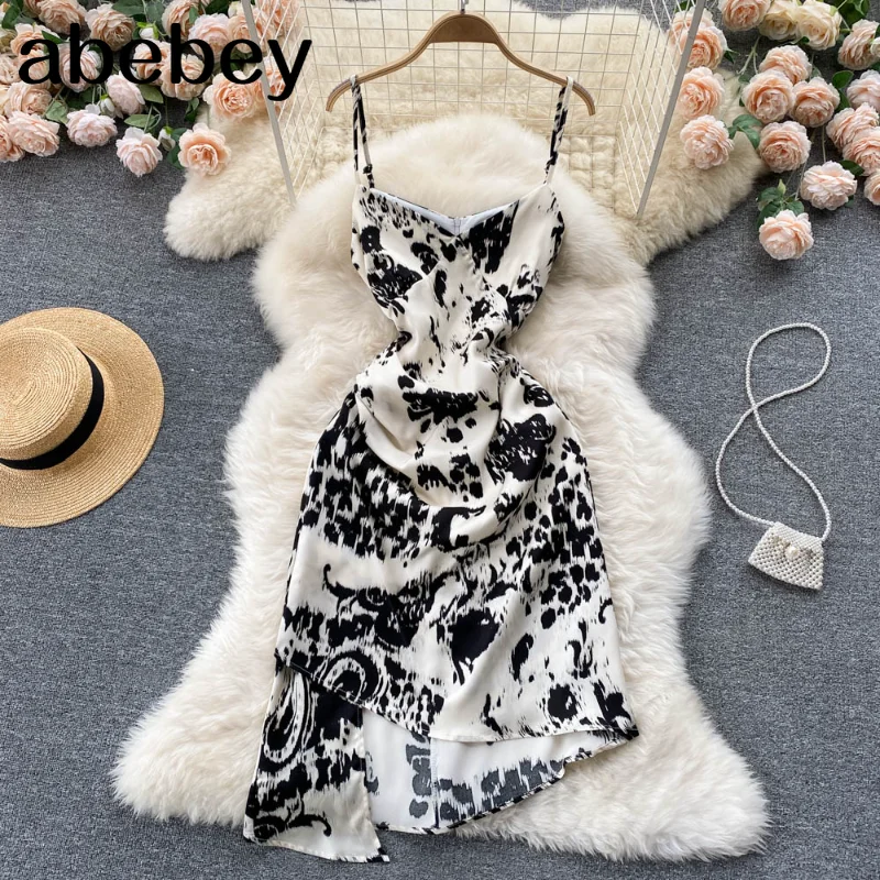 

Женское модное платье на бретельках с принтом, привлекательные платья-трапеции с открытыми плечами для вечерние, летнее дизайнерское пляжн...