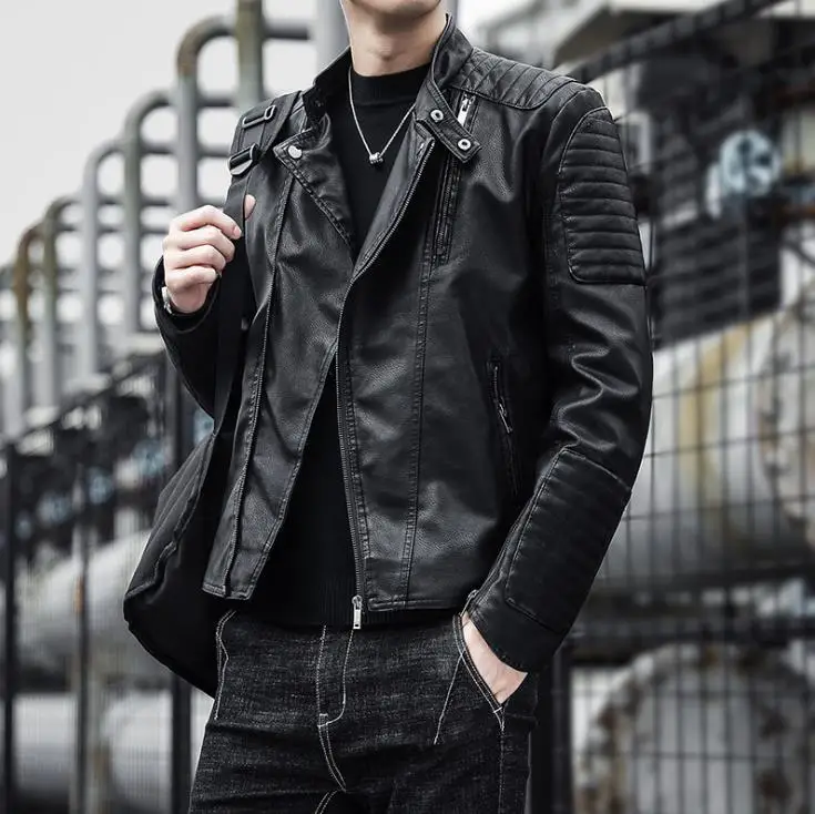 Мотоциклетная кожаная куртка для мужчин осень искусственная ( ый) Куртки модные
