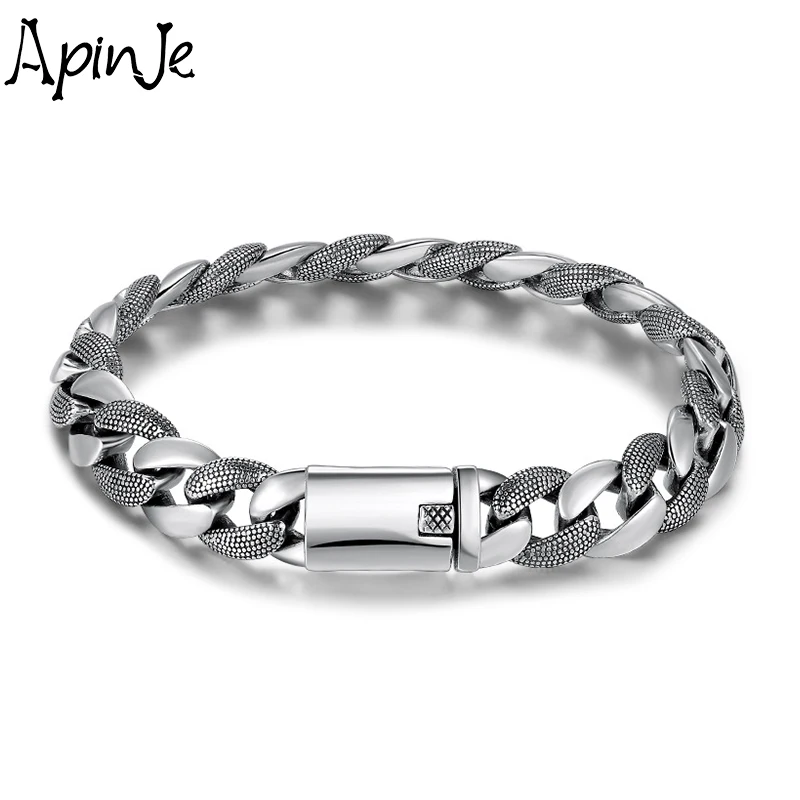 

Apinje Chain Bracelet 925 Sterling Silver Bracelet Wave Point Tanks Flat Chain Personality Width Man Women Bracelets