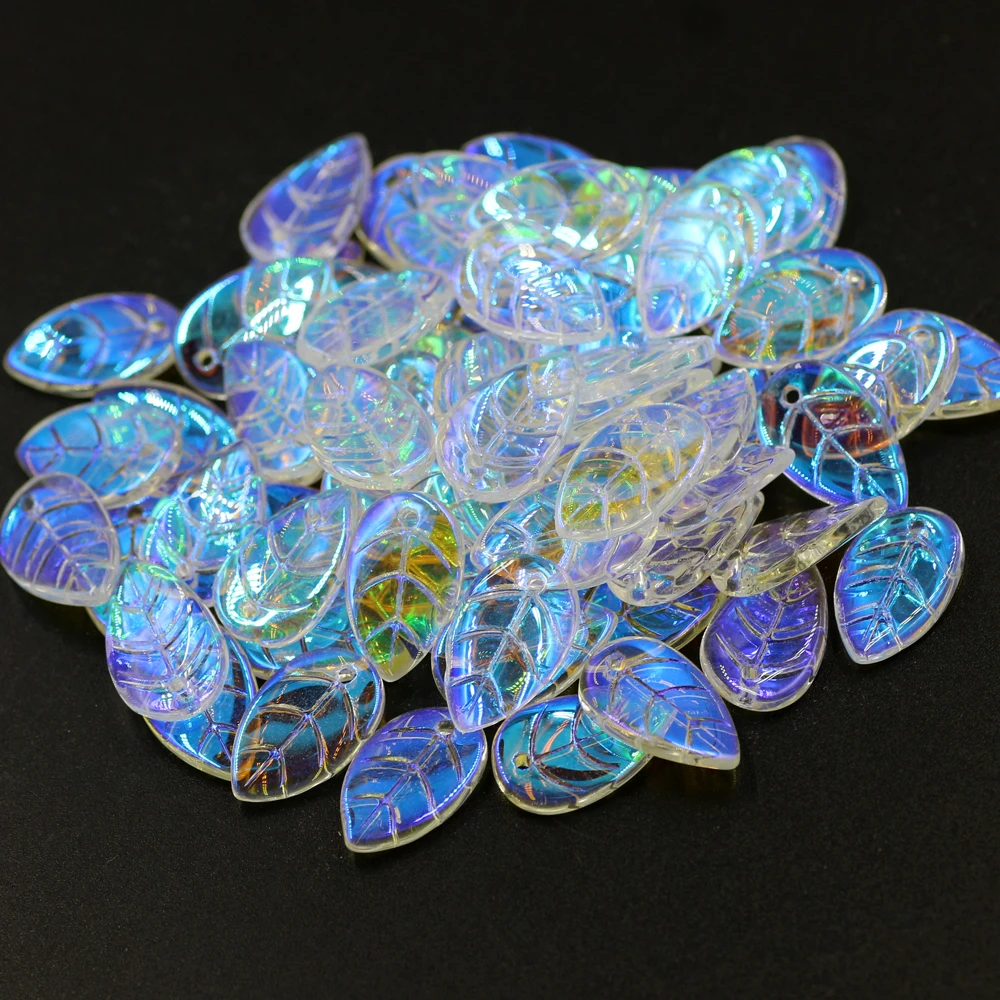

50Pcs Glass Petal Beads 10*18mm Green Color Leave Shape Beads Crafts DIY Crystal Pendant Earings Jewelry Making Accessories