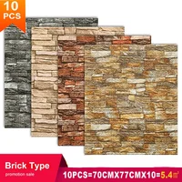 10pcs70x77cm 3D Brick Wall Sticker Pattern Wallpaper Self-Adhesive Waterproof For Living Room Bedroom TV Background Wall Decor