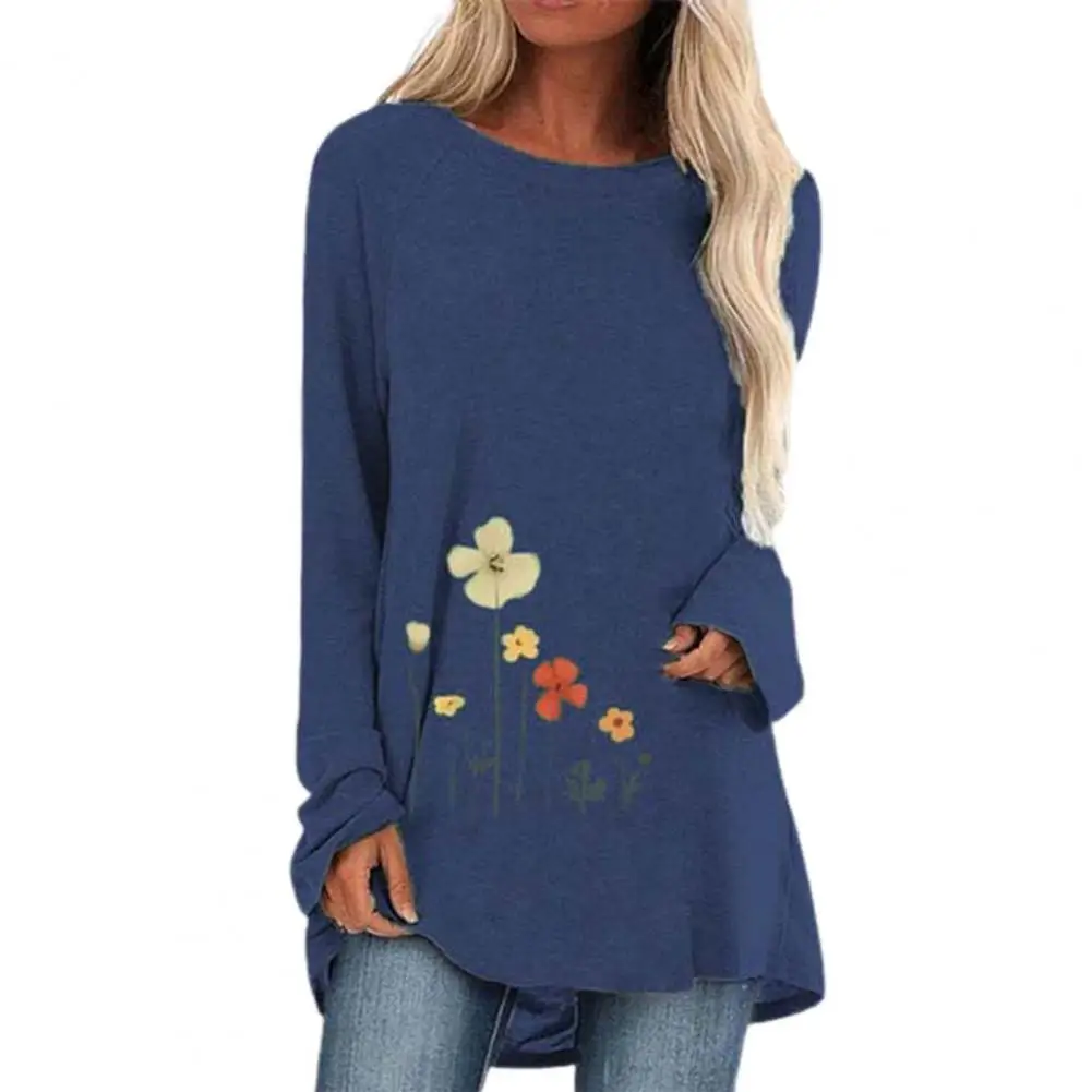 Women Blouse Tops Casual Fashion O-neck Loose Fit Flower Print Casual Long Sleeve 2022 Spring Blouse Tops Autumn Female Clothing