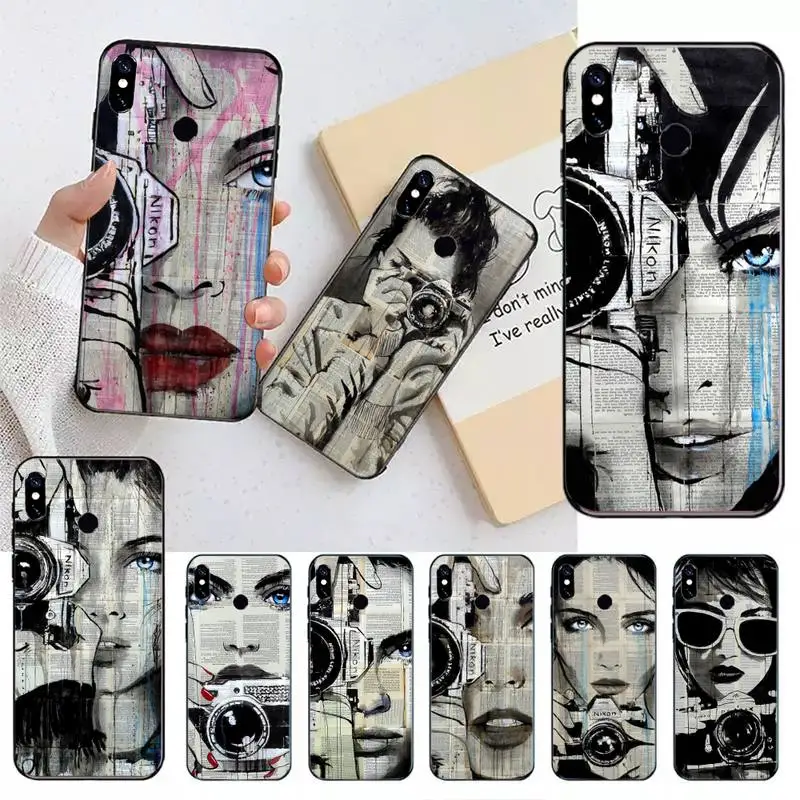 

Retro newspaper Holding Camera Girl Phone Case For Xiaomi Redmi note 7 8 9 11 t s 10 A pro lite funda shell coque cover