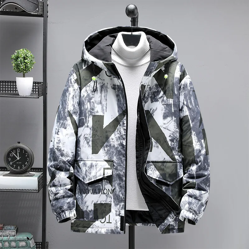 Camouflage Printing Thick Warm Hooded Cotton Jacket Autumn/winter Men's Fashion Casual Loose-fitting Tide Brand Cotton Jacket