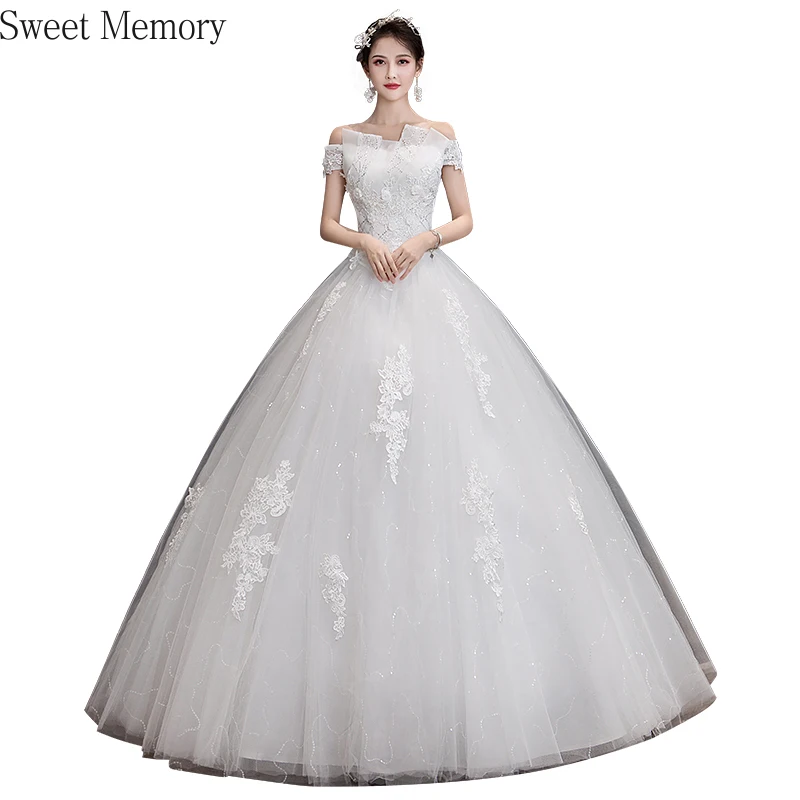 

Custom Made Sweet Memory 2021 New White Wedding Dress Embroidery Lace Up Long Gown Short Sleeve Prom Formal Party Dresses