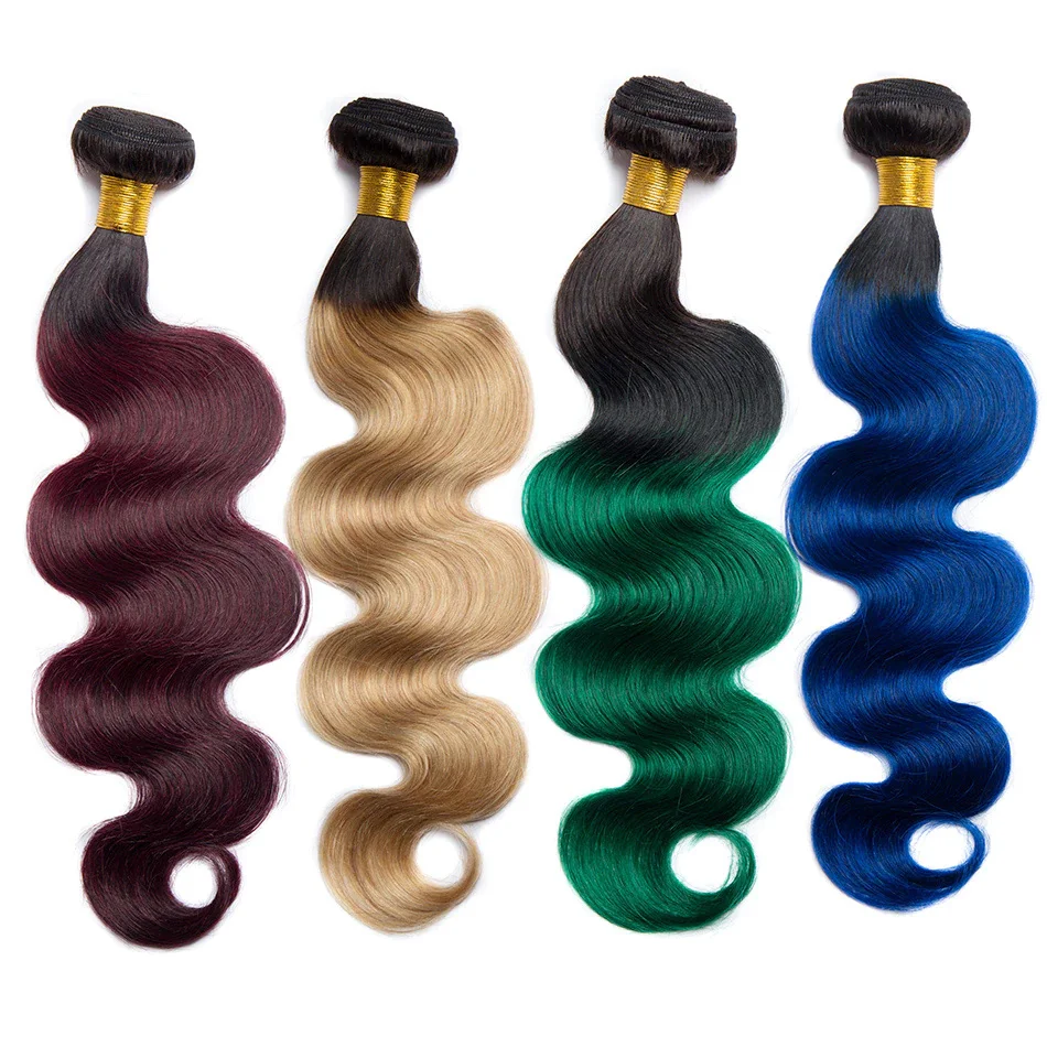 ALIBELE 2 тона Омбре пряди волос Тело волна человеческие волосы удлинители бордовый