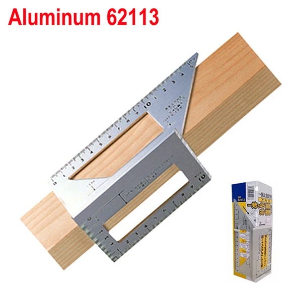 Aluminum 62113 Японский алюминиевый сплав квадратный угол линейки 45 градусов 90 градусов измеритель угломер для многофункционального столярного деревообрабатывающего инструмента - Цвет: Aluminum 62113