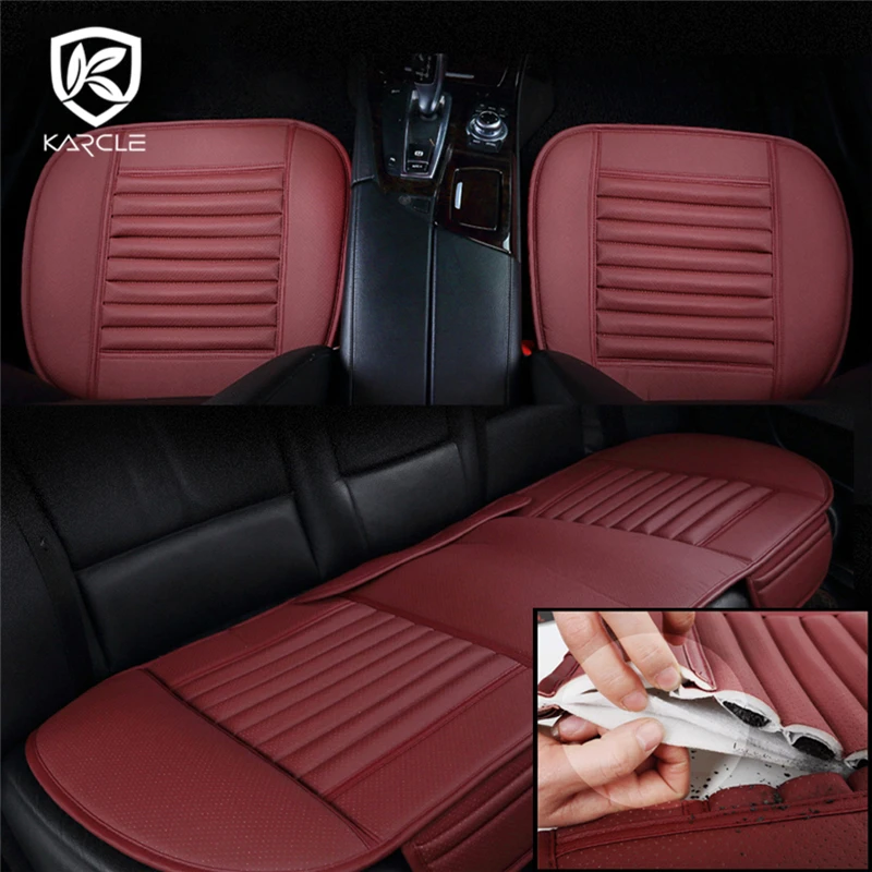 

Karcle Car Seat Cover PU Leather&Bamboo Breathable Seat Cushion Protector Universal Car Chair Pad Mats Auto Car-covers Interior