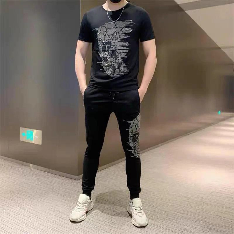 

fashion hot drilling sportswear Men's T-shirt+pants casual jacket suit