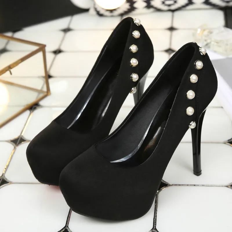 Модные женские туфли на платформе Туфли из флока высоком каблуке для женщин все