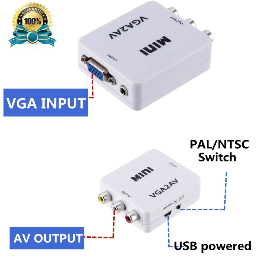 Преобразователь видео WVVMVV HD Mini RCA CVBS AV в VGA с 3 5 мм аудио адаптер AV2VGA для ПК на ТВ
