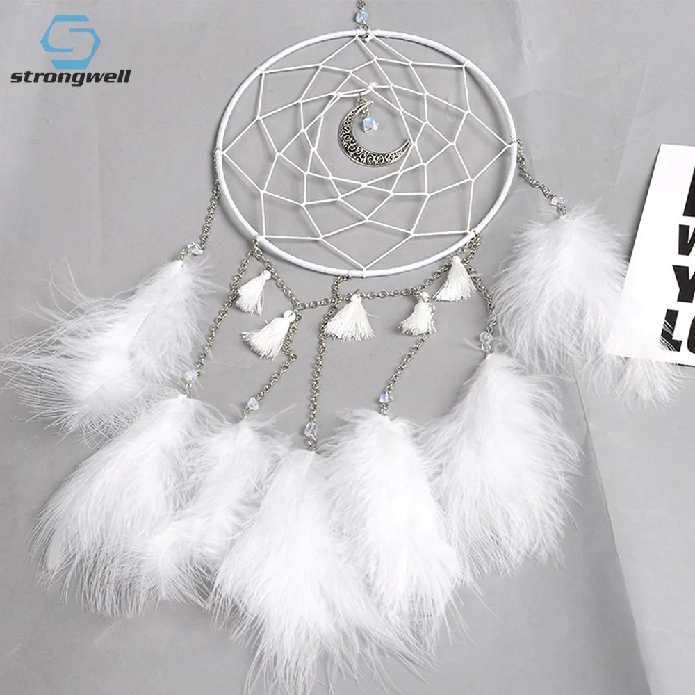 Strongwell большой Ловец снов перья ветроловка настенный белый луна блеск