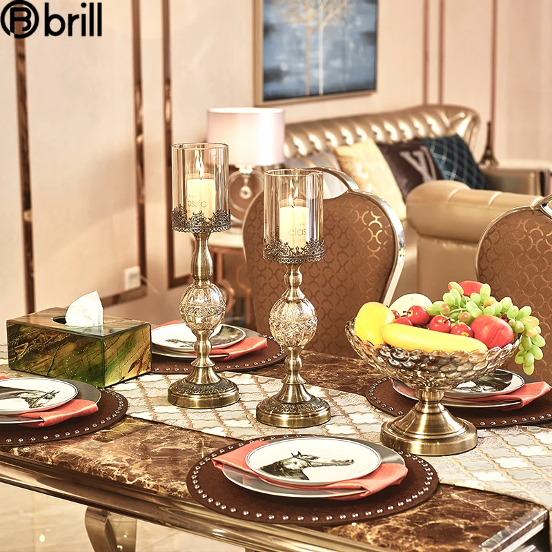 Bougeoir en cristal doré de luxe américain, support de Table en verre, pour salle de mariage, hôtel, chandelier en métal, décoration de Table à manger