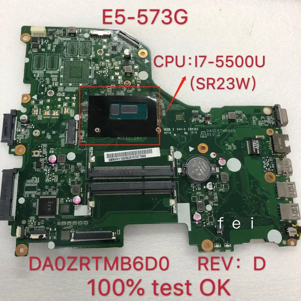 

NBMVH11001 для ACER Aspire E5-573G материнская плата для ноутбука CPU:I7-5500U DA0ZRTMB6D0 DDR3 100% ТЕСТ ОК