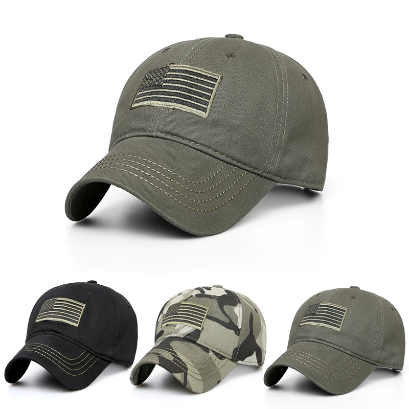 New Men American Sports Tonal Flag Patch Embroidery Curved Cap Military Tactical Operator Detachable Baseball Army Camo Hat
