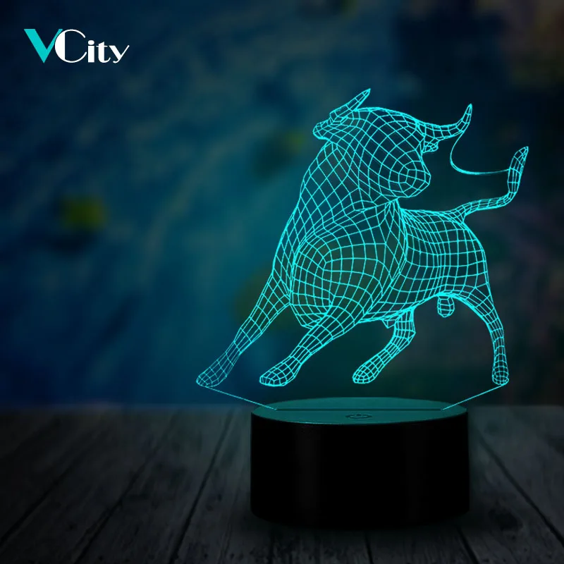 Ночник VCity 3D в форме быка с сенсорным управлением меняющая цвет акриловая