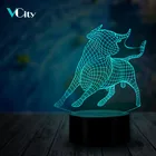 Ночник VCity с 3D изображением быка, сенсорный пульт дистанционного управления, база 7 цветов, изменяющаяся акриловая пластина, USB, светодиодсветодиодный креативное атмосферное освещение, подарок, лампа