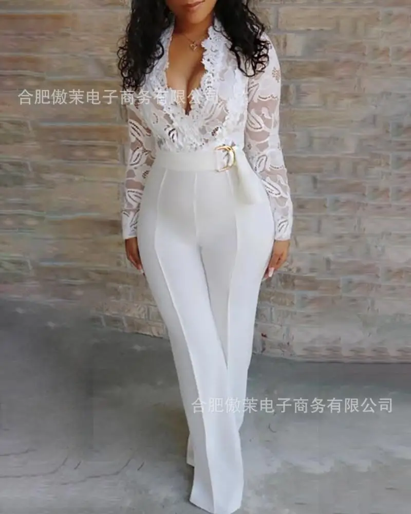 

2020 летний женский элегантный белый сексуальный облегающий костюм с v-образным вырезом, лоскутный вязаный кружевной лиф с глубоким вырезом, ...