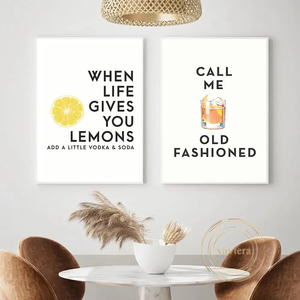 

Lemon Cocktail Minimalist Canvas Painting Call Me Old Fashioned Quote Poster Nordic Modern Bar Interior Wall Decoration Picture