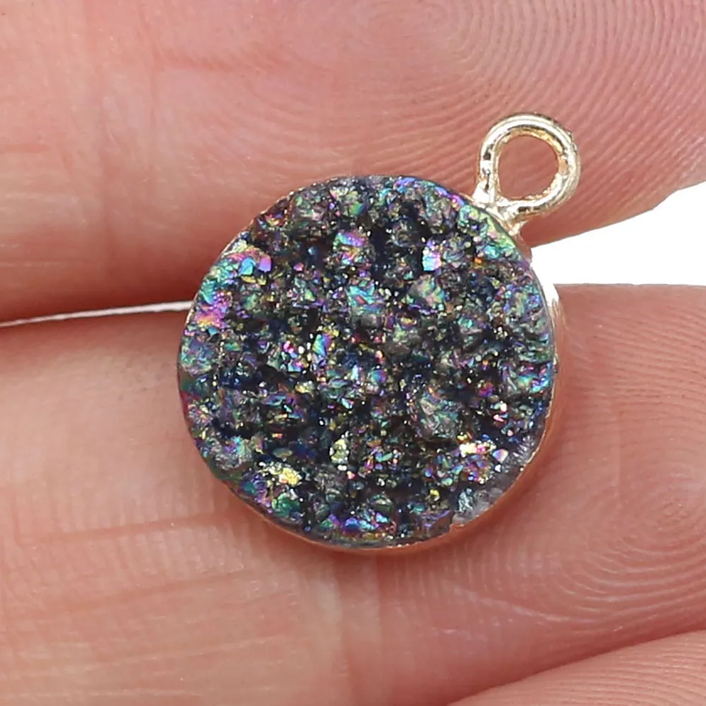 

Natural Druzy Agates Pendants Charms Round Stone DIY for Necklace or Jewelry Making Size 12x16mm