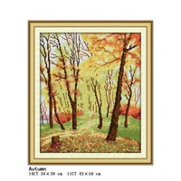 autumn landscape tree diy cross stitch embroidery kit craft embroidery kit cotton thread printed canvas home decoration sale