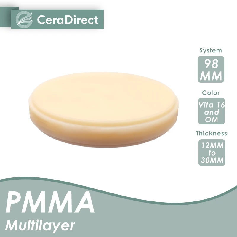 98*18mm multistrato acrilico PMMA dentale blocchi CADCAM/PMMA disco multistrato protesi protesi corone e ponti temporanei