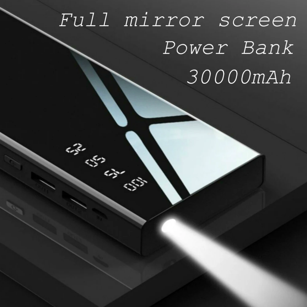 30000 зеркало power Bank для iPhone samsung Xiaomi Внешняя батарея 2 USB портативное зарядное
