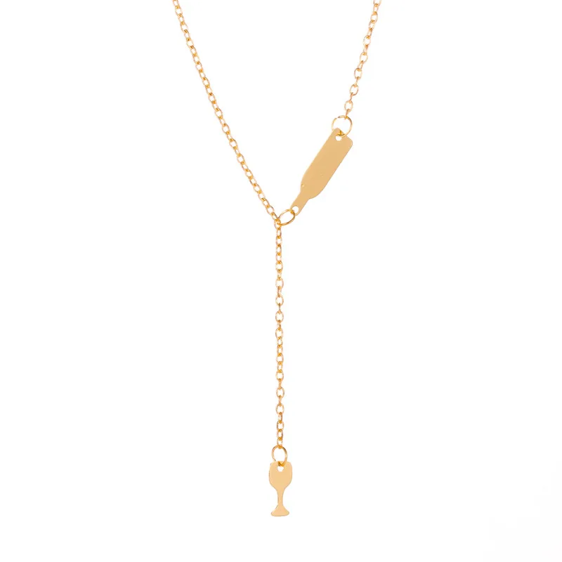 

QW simple ornaments American fashion creative red wine bottle wine glass necklace female long single-layer sweater chain