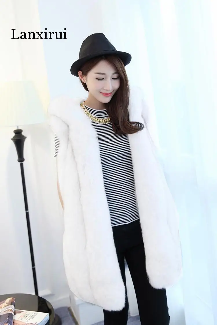 Новинка весны женское меховое пальто с капюшоном жилет из искусственного Меха