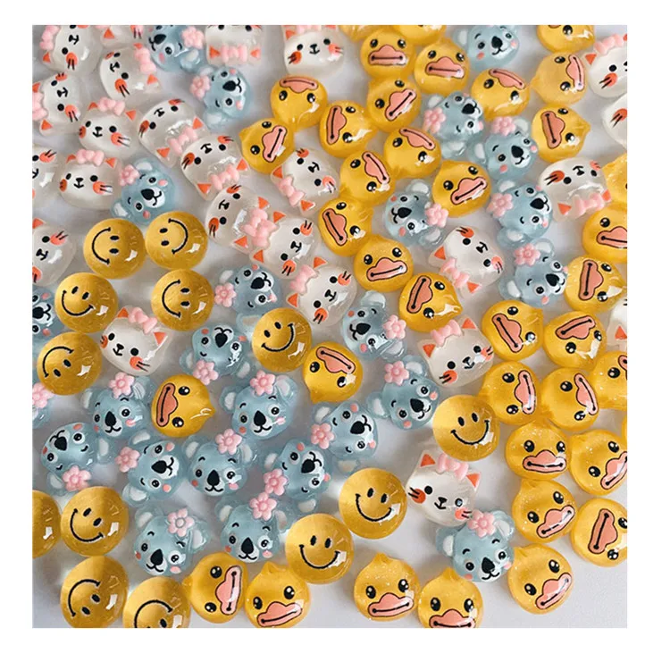 

10/50pcs Bear Rabbit Smiley Face Nail Accessories New Cartoon Cute Japanese Resin Nail Decoration Nail Drill