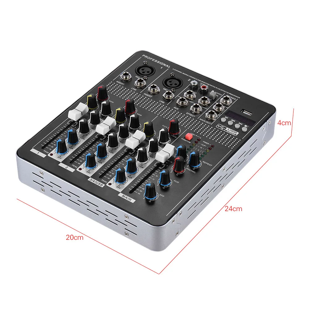 Профессиональный 4 х канальный линия для микрофона Аудио смеситель микшерный