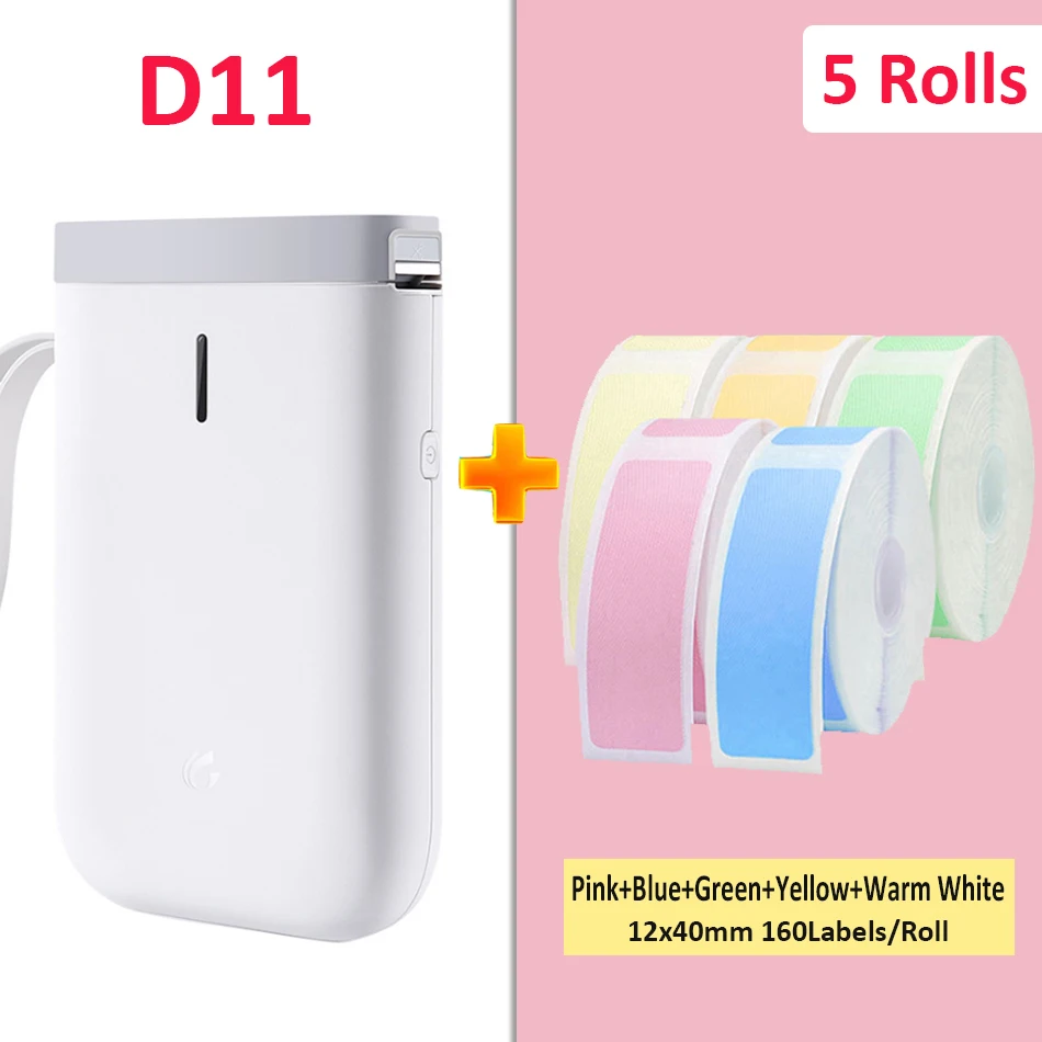 Белый принтер для этикеток Niimbot 5 рулонов цена D11 стикер портативный термопринтер
