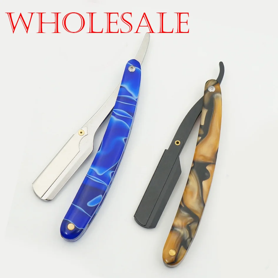 Wholesale classical men's portable blade shaving razor gray Acrylic handle razors barber hair knife razor eyebrow shaver razor
